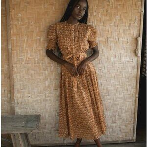 Daughters of India Prairie Midi Dress XL NEW Autumn Floral Orange Bohemian 70s